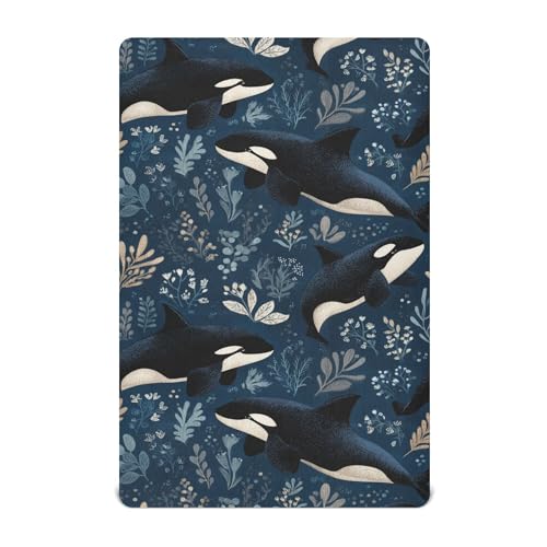 Image of Sea Orcas Retro Crib Sheets Soft Breathable Fitted Baby Crib Sheets Mattress Cover for Girls Boys, 52 inch x 28 inch x 9 inch
