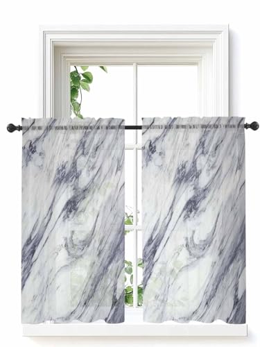 Yomandocix Grey Marble Sheer Curtains for Bedroom Living Room Window