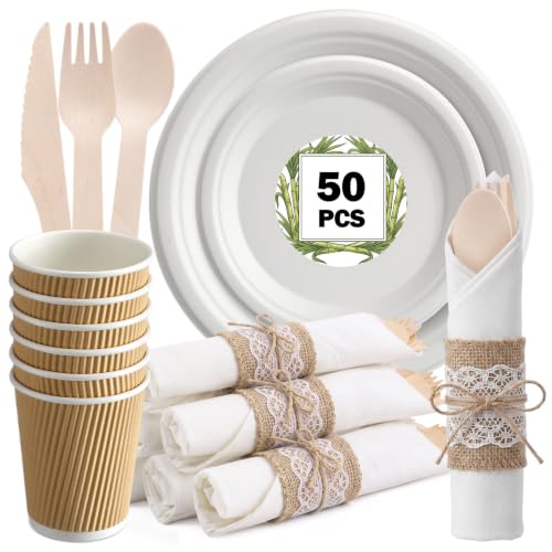 Havawish 350 Pcs Disposable Paper Dinnerware Set, Compostable, 50 Guests