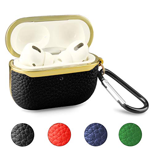 Funda para Airpods, IUU, funda de piel a prueba de golpes, LED frontal visible, soporta carga inalámbrica, compatible con AirPods Pro, 4 colores (funda AirPods Pro, negro)