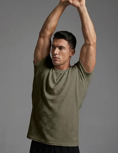 Image of JMIERR Mens T-Shirt Casual Stretch Solid Crewneck Short Sleeve Tees Textured Shirts