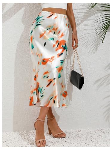 WDIRARA Women's Satin Fishtail Midi Skirt Tie Dye High Waisted Casual Dressy Long Skirts3
