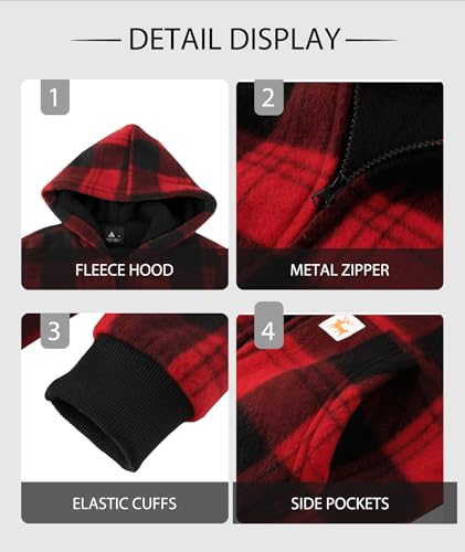 GEEK LIGHTING Boys Flannel Jacket Sherpa Lined Hoodies Zip Up Fleece Plaid Shirt Jackets Winter Outdoor Coat Warm3