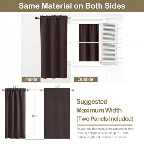Image of Chocolate Blackout Curtains for Bedroom 63 Inch Length 2 Panels, Protect Privacy Thermal Insulated Solid Curtains for Living Room, Rod Pocket Window Treatment Blackout Drapes, 2x40Wx63L