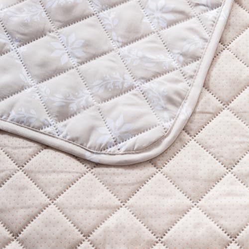 Image of House of Quirk 'Mughal Series' Printed Quilted Sofa Cover for 1 /2 /3 /4 Seater - Anti-Slip, Washable Couch Protector Slipcover (Backrest, Beige Blossom, 50x70 cm)