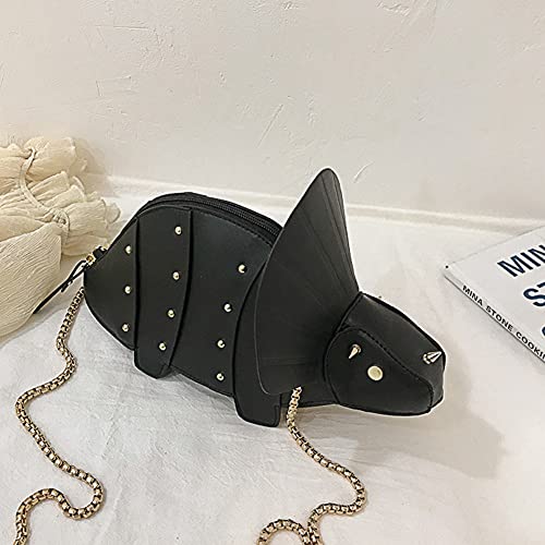 Womens Cute 3D Dinosaur Shape Shoulder Bag PU Leather Crossbody Purse Long Chain Zipper Messenger Handbag (Black)3