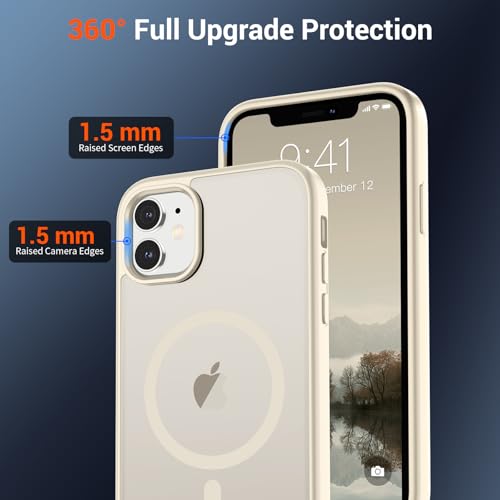 Image of SUPFINE Magnetic for iPhone 11 Phone Case (Compatible with MagSafe) (Military Grade Drop Protection) Slim Translucent Matte Shockproof with Anti-Fingerprint Phone Case,Antique White