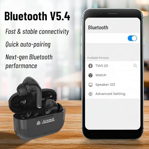 Image of AROMA TWS20 Sonic V5.4 Upto 60Hr Playtime* ENC Dual Paring Fast Charging, Heavy Bass Bluetooth