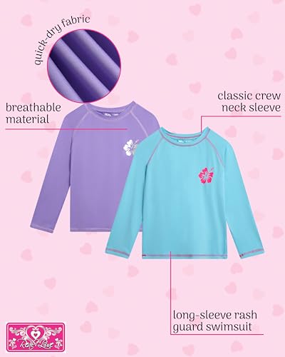 Image of Real Love Toddler Girls Rash Guard - 2 Pack Quick Dry Sun Protection Girls Swim Shirt Long Sleeve Rash Guard Kids (2T-16)