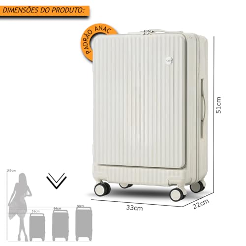 TOK Mala de Viagem Pequena Bordo 10kg Padrão Anac Bolso Notebook 14 Polegadas (Branco)
