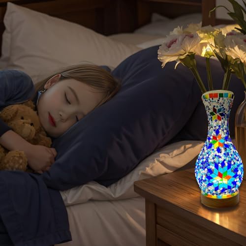 Jaitaik Turkish Moroccan Mosaic Vase Lamp Handmade Table Lamp Glass Vase With Wood Base thumb #5