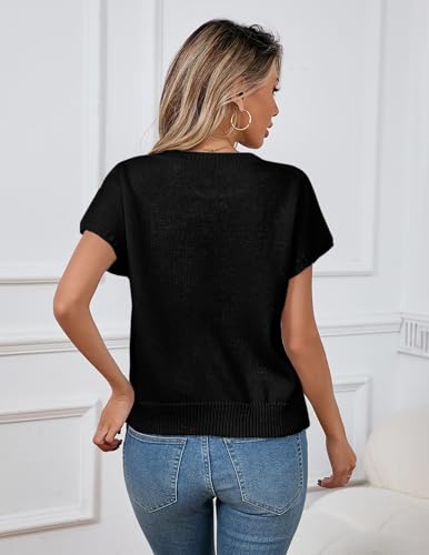 Womens Cute Flower Cap Sleeve Sweater Vest Spring 2025 Lightweight Ribbed Knit Crewneck Knit Top3