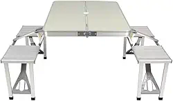Mesa Dobrável de Alumínio Com 4 Banquetas Para Camping Vira Maleta