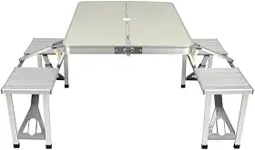 Mesa Dobrável de Alumínio Com 4 Banquetas Para Camping Vira Maleta