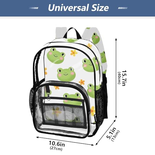 Travel Clear Backpack Floral Cute Green Frog Smile Florals Kids Backpack Boys Girls Approved Transparent Bag4