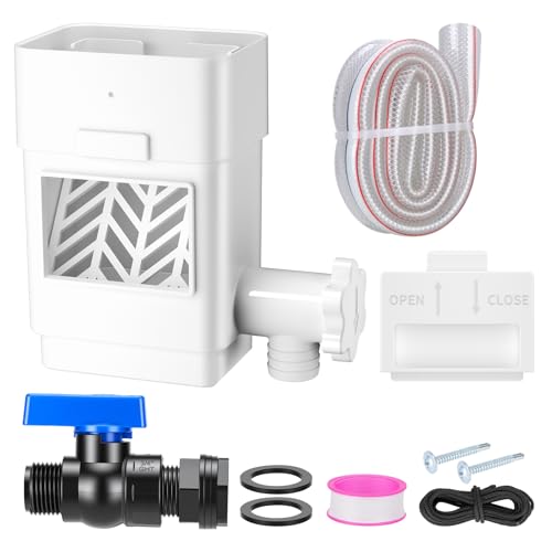 2026 Upgraded Rain Barrel Diverter Kit Rainwater Collection System with Built-in Filter Screen Fits 2x3 or 3x4 inch Standard Downspout Includes 3/4 GHT Rain Barrel Spigot 39.37 Hose White