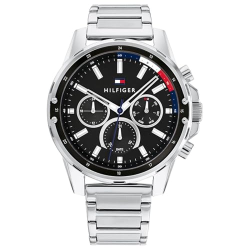 Tommy Hilfiger Multi Zifferblatt Quarz Uhr für Herren mit Silbernes Edelstahlarmband - 1791936