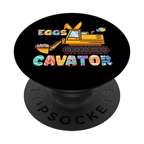 Kids EggsCavator Happy Easter Funny Excavator Egg Hunting PopSockets Swappable PopGrip, Black
