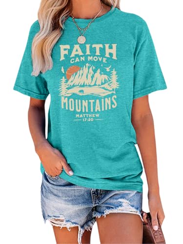 GEMLON Christian Shirts for Women Faith T-Shirt Ladies Hiking Camping Mountain Short Sleeve Graphic Tees