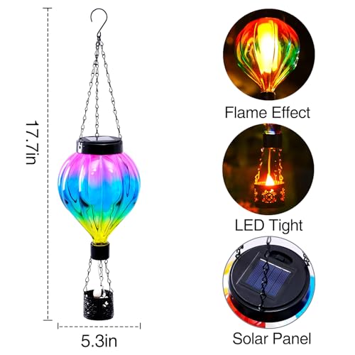 Hot Air Balloon Solar Lantern with Flickering Flame, One-Piece Glass Hanging Solar Light, Waterproof Outdoor Garden Patio Porch Yard Decor, Gift for Women Mom Grandma by QeemTaco - Used condition - Image 6