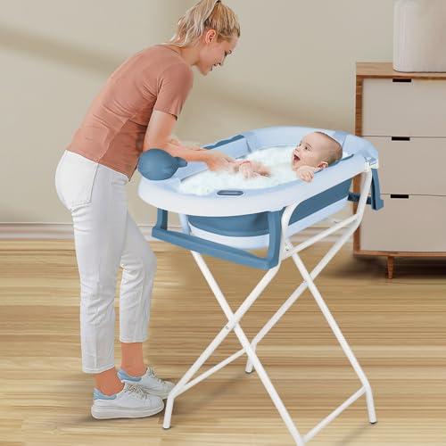 Faltbare Babybadewanne mit Gestell, Thermometer, Badekissen und...