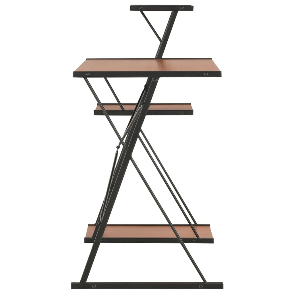 Scrivania con mensola, nero e marrone, 116 x 50 x 93 cm, moderna scrivania per computer per casa, ufficio, giochi, cameretta dei bambini, gambe a forma di X, materiale in legno, metallo