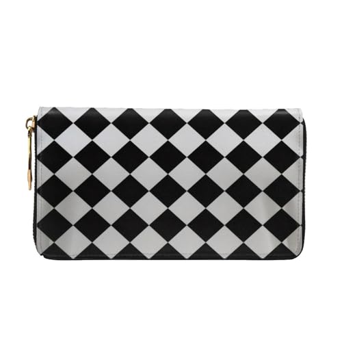 Black And White Checkered Long Leather Wallet,Large Capacity Soft Pu Leather Purse For Women With Multiple Card Slots Phone Pocket And Zipper Coin Purse Stylish Phone Card Holder Clutch2