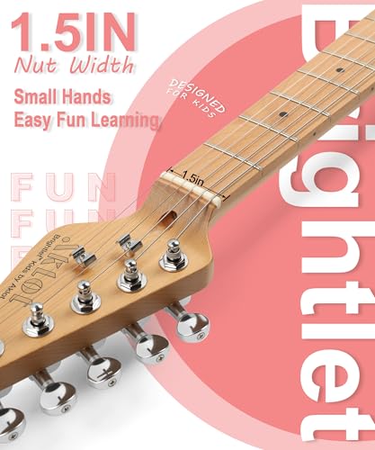 Image of AKLOT Mini Kids Electric Guitar: 3 /4 Size Guitar Kit for Beginners, 1.5in Narrow Neck for Small Hands, Easy to Play, Age 6-12, 36 inch, 10W Amp, Gig Bag, Strap, Cable, Picks & Lesson Book (Pink)