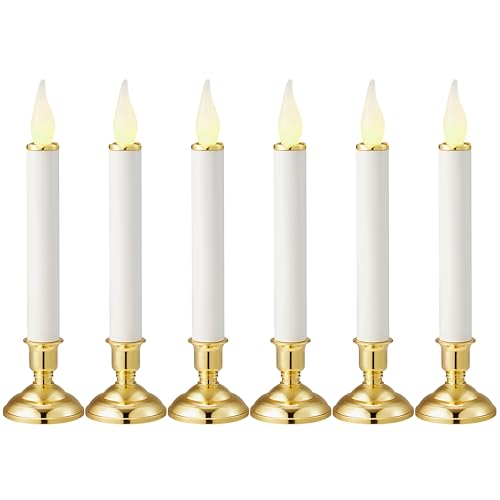 Image of Battery Operated LED Window Candles 9.7 Inch Tall with Automatically Timer 8 Hours On /16 Hours Off - Set of 6 Noble Flickering Flameless Candles and Golden Shine