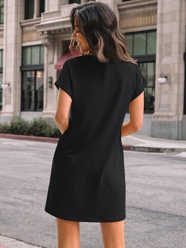 LILLUSORY Womens Summer Casual Short Sleeve T Shirt Dress 2025 Spring Vacation Beach Mini Sundress Loose Clothes with Pockets4