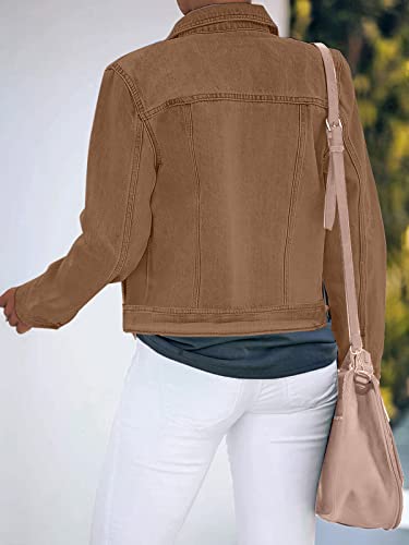 Luvamia Women's Classic Casual Long Sleeves Jacket Basic Button Down Trucker Jacket Jean Jacket Women Coat Brown Size Medium Fits Size 8 / Size 10 #TOP1