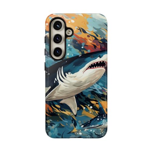 Coque Samsung S24 requin abstrait et vagues ocean rigide brillante