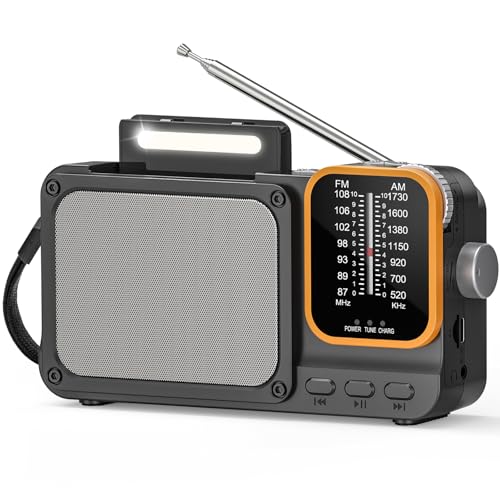 Tendak AM FM Radio with Best Reception, Bluetooth Portable AM FM Transistor, AC Power or Battery Operated, Emergency Radio with Knob Control, Headphone Jack and LED Light, for Home Kitchen Outdoor