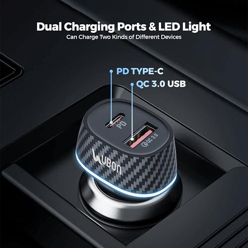 Image of UBON CH 283 Rocket Series 60W QC + PD Car Charger | Super Fast Car Charging Adapter with WARP, Dash & Dart Support | Dual Output Compact Car Charger for iPhone, Android Smartphones & Devices (Black)