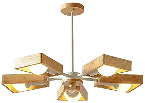 Plafonnier en bois à 5 têtes pour illuminer un grand salon sombre