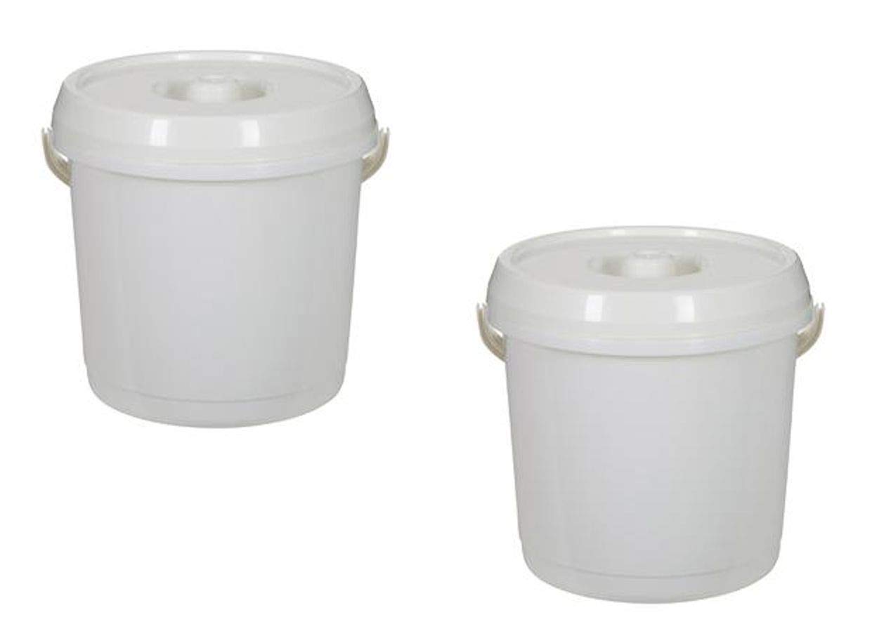 Whitefurze Plastics Cream Whitefurze Set Of 2 Handled 14Lt Plastic Nappy Bucket Bin With Lid (Cream)