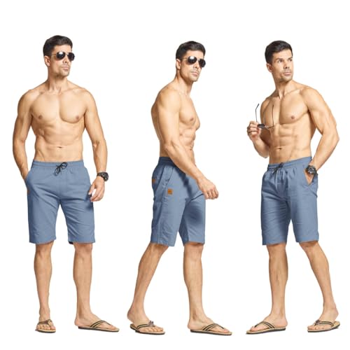 JustSun Mens Shorts with Pockets Summer Casual Shorts for Men UK Chino Cotton Elasticated Waist Denim Blue S - Image 5
