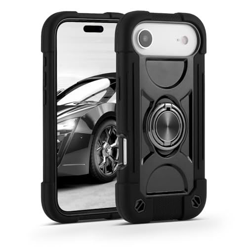 Image of MARKILL Compatible with iPhone with Built-in 360Rotating Ring Stand, Military Grade Drop Protection Full Body Rugged Heavy Duty Case Durable Cover (Black, iPhone Air)