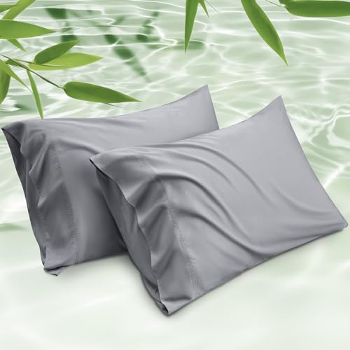 Bedsure Cooling Pillow Cases Standard Size, Rayon Derived from Bamboo Standard Pillowcases Set of 2, Breathable & Silky Soft Bedding Pillow Covers with Envelope Closure, Silver Grey, 20x26 Inches