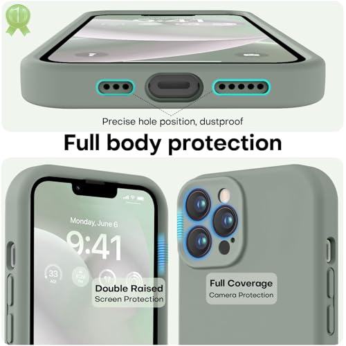 Image of LOVE 3000 Designed for iPhone 13 Pro Max Case, Premium Silicone with [Soft Anti-Scratch Microfiber Lining] Shockproof Protective Phone Case for Men Women Girls 6.7 inch, Calke Green