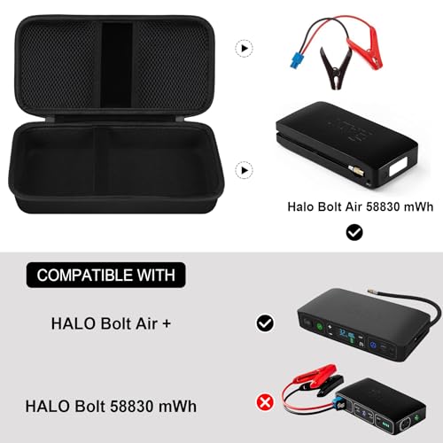 Hard Travel Case for Halo Bolt Air 58830/Halo Bolt Air+ 55500 mWh Portable Emergency Power Kit, Power Bank Storage Holder with Mesh Pocket for AC Outlet, Car Charger and Accessories, Black