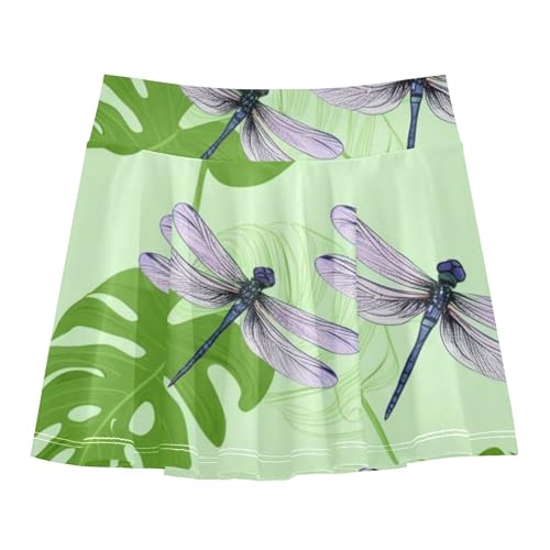 Toddler Tennis Skirts Dragonflies Green Leaves Floral Athletic Shorts for Girls Skorts Preppy Teen Skirt 4t