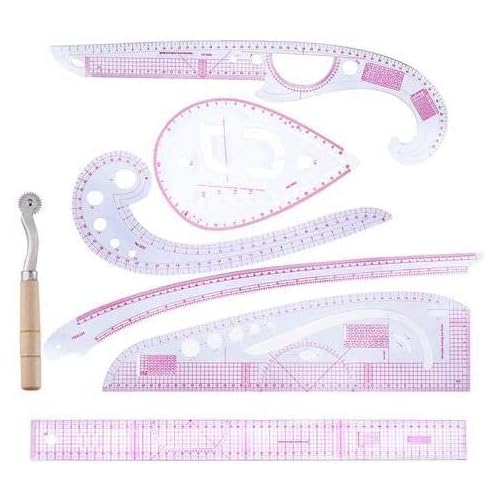 Yizunnu Conjunto de 7 Piezas Regla métrica Francesa, Recortadora de Ropa Curva de plástico Regla de Costura Adecuada para Costura Confección Patrón Diseño Dibujo Elaboración de Plantillas