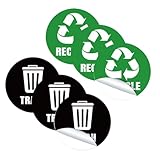 Beavorty Etiquetas Adhesivas para Clasificación de Basura Autoadhesivas 6 Piezas Pvc Color Negro y Verde para Cubos de Basura Reciclaje Hogar Oficina
