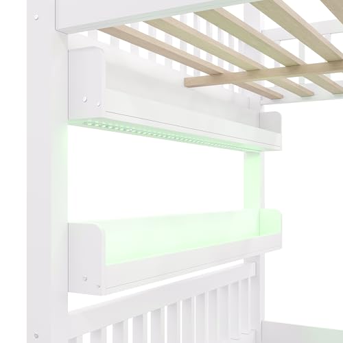 Image of Bellemave Bunk beds Full Over Full with Storage Stairs,Two Placement Methods,House bunk Bed, White