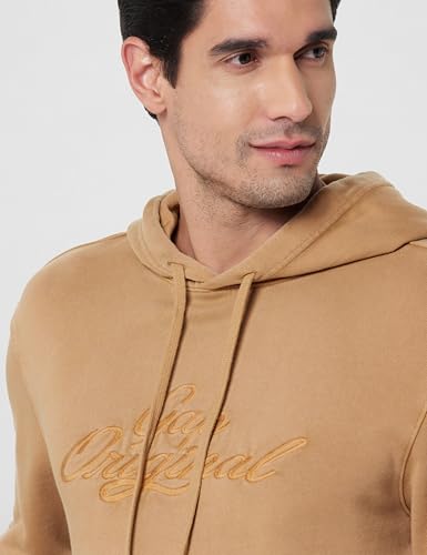 Image of Gap Men's Full Sleeve Hooded Neck Standard Fit Brushed Sweatshirt,Lt.Brown,XS