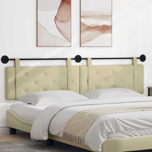 zylophax Cabecero colgante de piel sintética color crema tapizado montado en la pared con relleno de espuma 210 x 55 x 5 cm para dormitorio, habitación de invitados, diseño moderno, panel trasero y