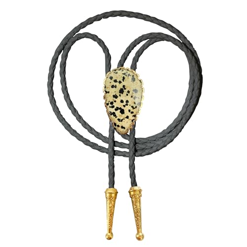 Image of Daisy Del Sol Gemstone Bolo Tie Braided Vegan Faux Leather Natural Stone Gold Handmade Necklace Adjustable Boho Western Jewelry