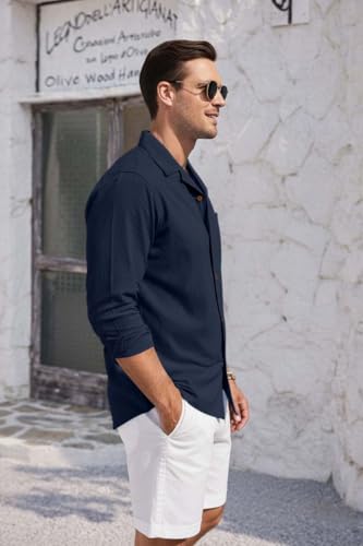 Image of Zombom Men's Cotton Blend Shirt with Full Sleeves Solid Pattern Cuban Collar Neck Line Regular Fit and Standard Length | Solid Shirt for Man Cotton | Shirts for Mans