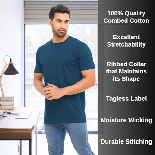 Mens Regular Fit Crew Neck T Shirts Short Sleeve - 100% Cotton Shirts for Men, Plain Casual Tee Shirts 3-Pack4